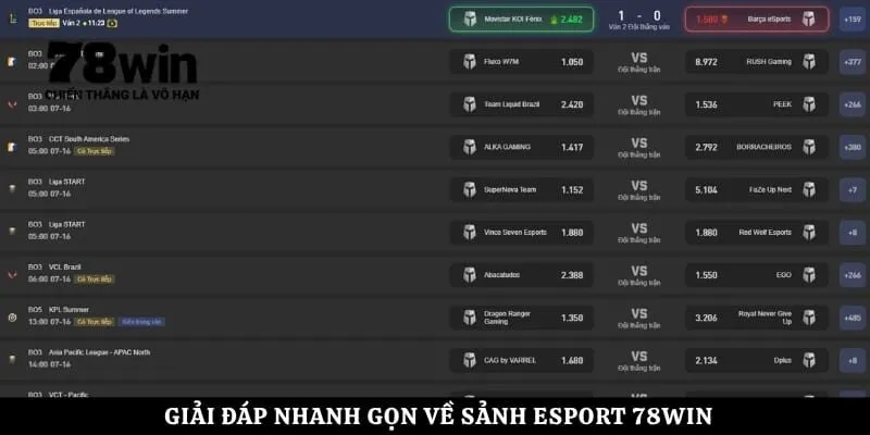 Giải đáp nhanh gọn về sảnh Esport 78Win