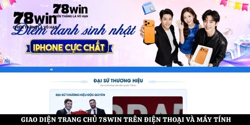 Giao diện trang chủ 78Win trên điện thoại và máy tính