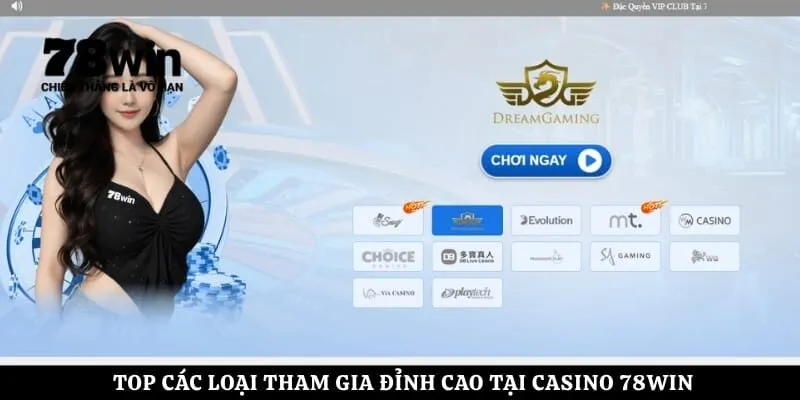 Top các loại tham gia đỉnh cao tại Casino 78Win