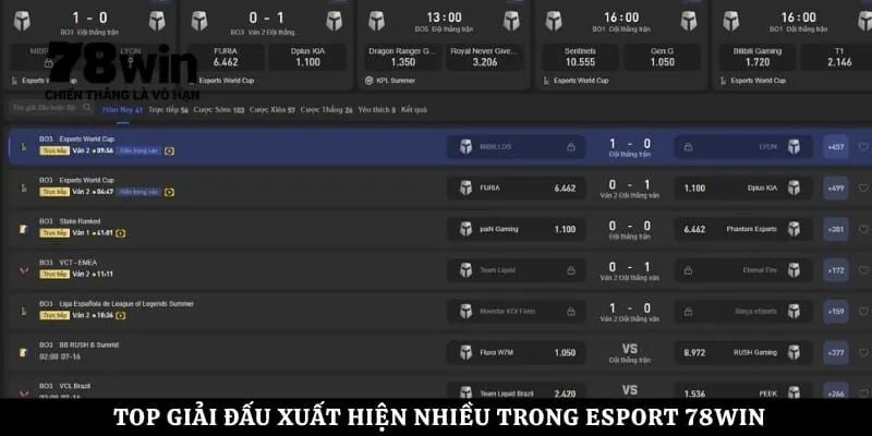 Top giải đấu xuất hiện nhiều trong Esport 78Win